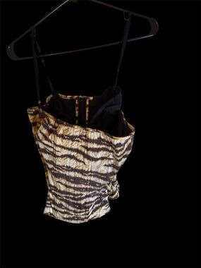 Dolce & Gabbana Tiger-Print Satin Corset Top - Black & Gold